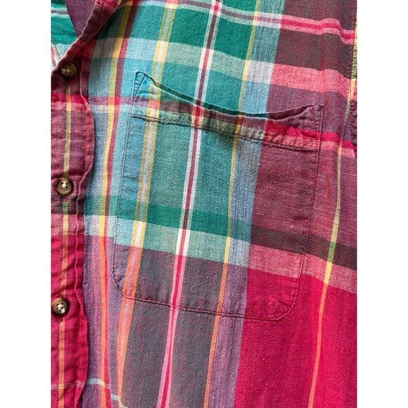 Vintage 90s Made in USA Madras Plaid Handwoven Men's Shirt - Picture 3 of 6